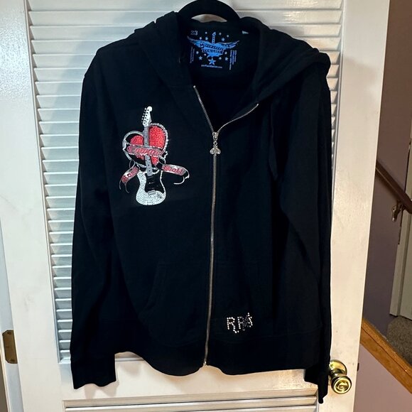 Rock & Roll Cowgirl Full Zip-Up Bling Hoodie – Black – Size XXL (2X) - Picture 1 of 8